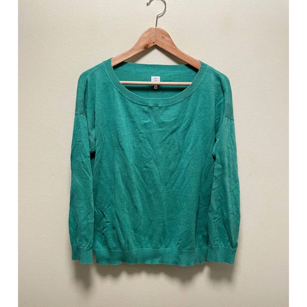 John Lewis Womens Sweater UK 14 US 10 Green Round Neck Cotton Minimalist Warm